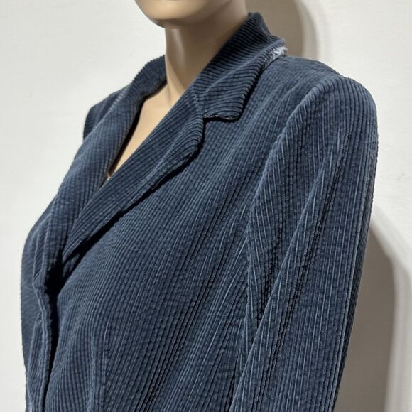 J Jill Jacket Blazer Wide Wale Corduroy Velvet Cuffs Blue Lagoon Size L Petite - Picture 6 of 11